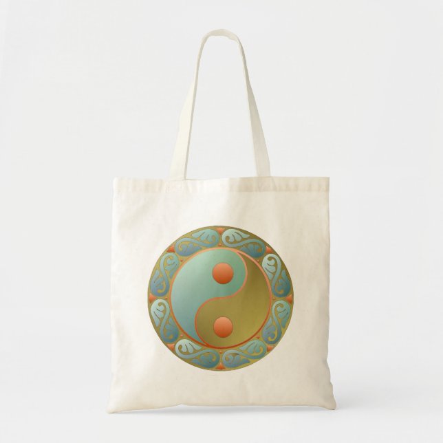 Tote Bag Yin Yang médaillon d'or Turquoise (Devant)