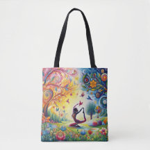 Yoga Harmony Femme et oiseaux dans le jardin fleur