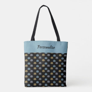 Tote Bag Yoga Lotus Fleur Bleu Gris Or Personnalisé