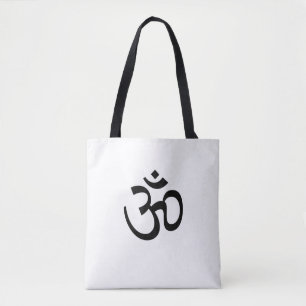 Tote Bag Yoga, Om Aum Icon, Symbole hindouiste, noir blanc