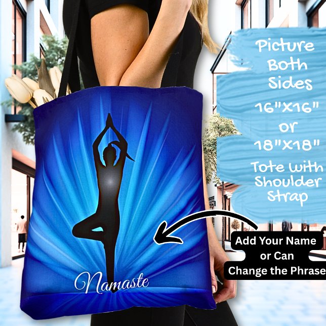 Tote Bag Yoga on Blue Burst - Ajouter un nom ou votre texte (Créateur téléchargé)