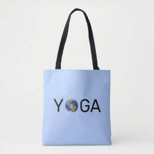 Tote Bag Yoga terre moderne tendance sur fond bleu clair