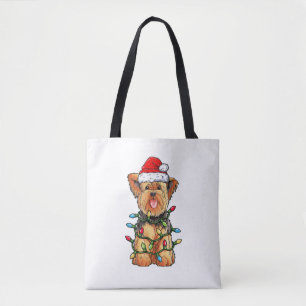 Tote Bag Yorkie Yorkshire Terrier Père Noël Christmas Tree