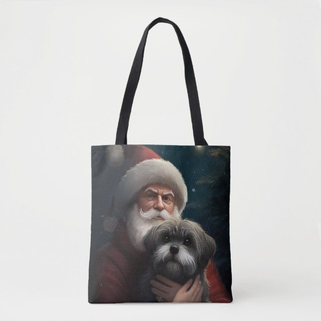 Tote Bag Yorkipoo avec Noël Festif du Père Noël (Devant)