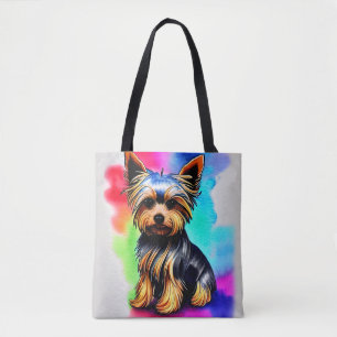 Tote Bag Yorkshire Terrier Aquarelle Paint Splash Fourre-to