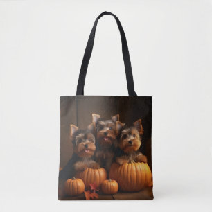 Tote Bag Yorkshire Terrier chiot Autumn Delight Citrouille