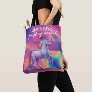 Tote Bag Your Feelings Are Valid Rainbow Tie Dye Unicorn
