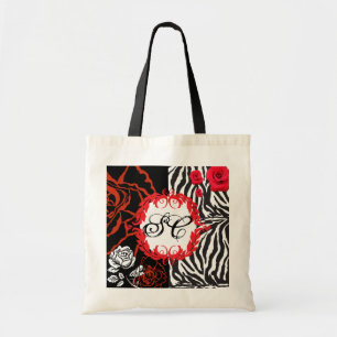 Tote Bag Zèbre et roses rouges, Fourre-tout personnalisabl