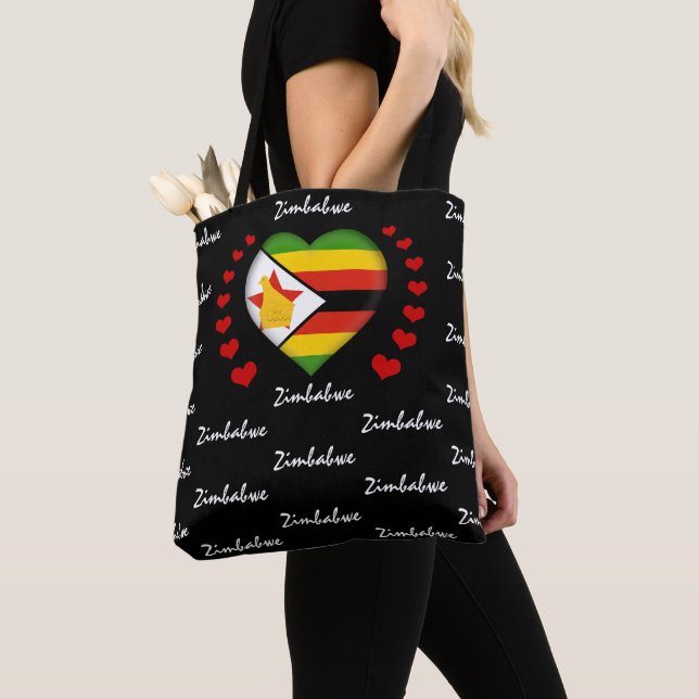 Tote Bag Zimbabwe Flag & Heart Zimbabwe Mode / sport (De près)