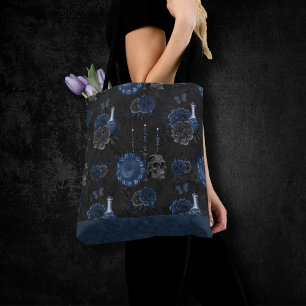 Tote Bag Zodiaque magic Dark Navy Blue Gothic Skull