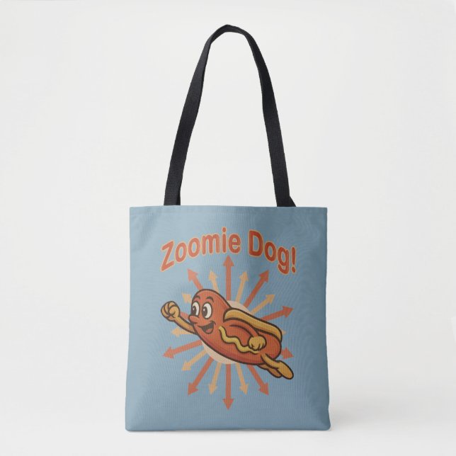 Tote Bag Zoomie Chien volant Hot Dog Cartoon - Fun Retro (Devant)