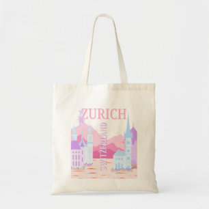 Tote Bag Zurich Travel Art, Suisse, Pink Preppy Travel