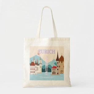 Tote Bag Zurich Travel Art, Suisse Travel Art, Retro