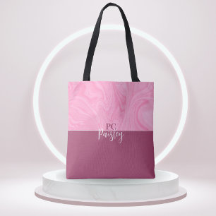 Tote Beutel - Monogramm rosa Marmor Zwei Tone Tasche