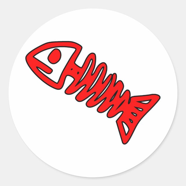 Tote Fische Skelett Schädelknochen Fossil Rot Runder Aufkleber (Vorderseite)