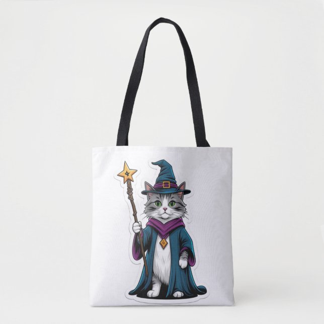 Tote Mini-Zauberkatze mit magischem Stab Tasche (Vorderseite)