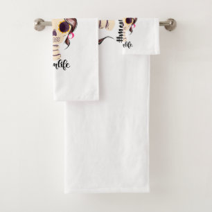 Tote müde Mama Leben Skeleton Messy Bun Bandana Badhandtuch Set