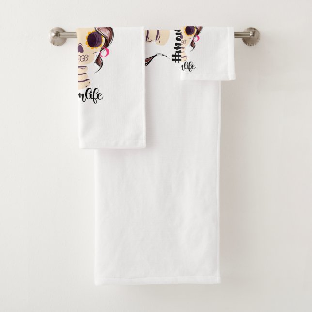 Tote müde Mama Leben Skeleton Messy Bun Bandana Badhandtuch Set (Insitu)