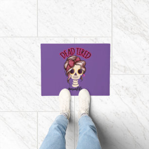 Tote müde Mama Leben Skeleton Messy Bun Bandana Fußmatte