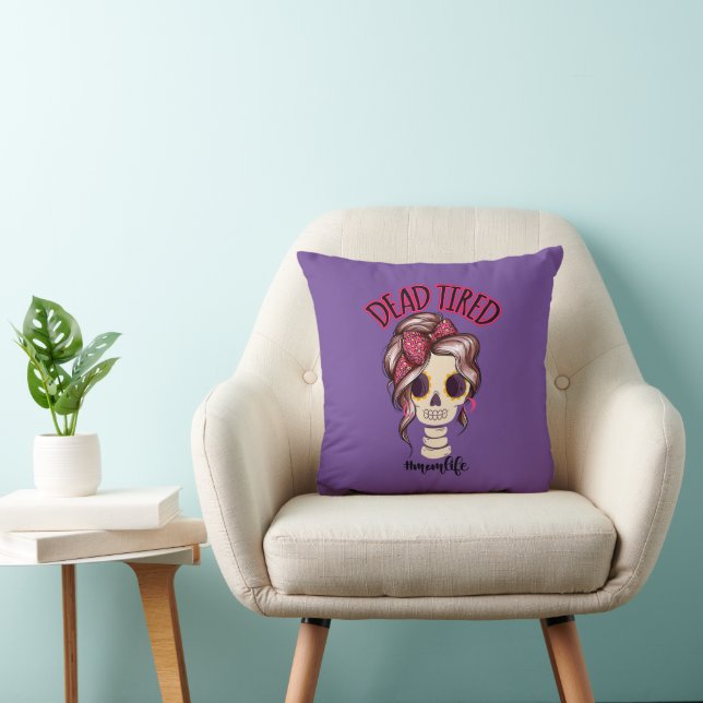 Tote müde Mama Leben Skeleton Messy Bun Bandana Kissen (Stuhl )