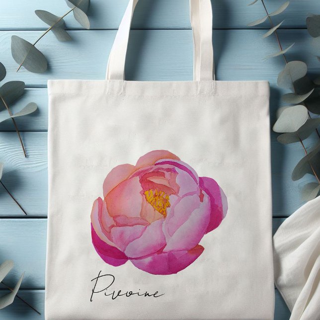 Tote pinkfarbene Kippfähle Tragetasche (Tote bag fleur pivoine rose aquarelle 
)