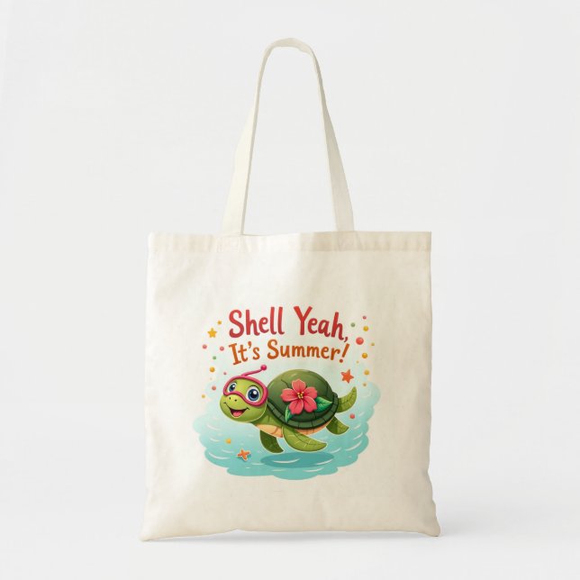 Tote Tag 🐢 Muschel Yeah Summer Turtle Vibes Tragetasche (Vorne)