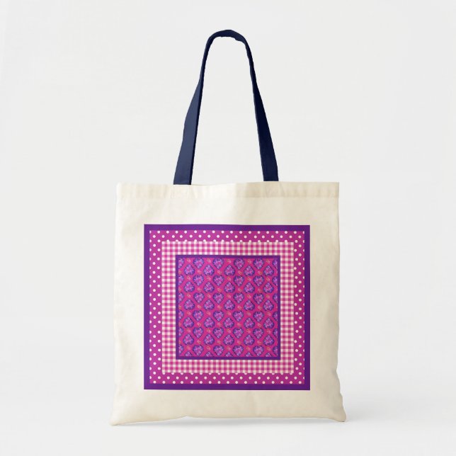 Tote Tasche, Herz und Blume, Karos und Polka Dot Tragetasche (Vorne)