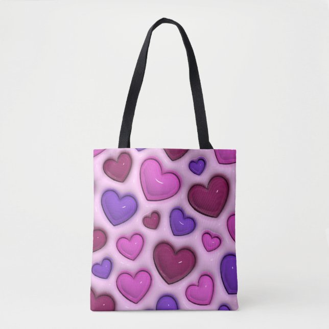 Tote Tasche mit 3D-Glossy Hearts (Vorderseite)
