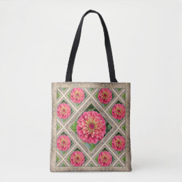 Tote Tasche mit auffallend rosa Zinnias