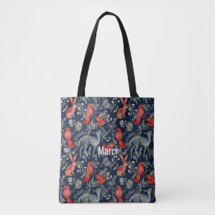 Tote Tasche mit Folk Art Design in Dunkelblau