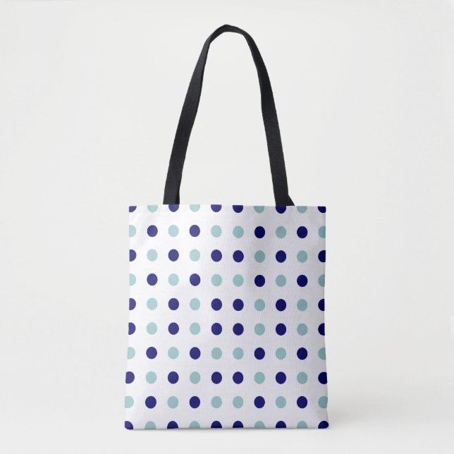 Tote Tasche mit hellen und dunklen blauen Punkten (Vorderseite)