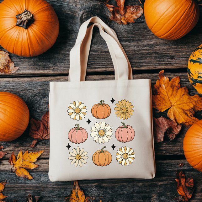 Tote Tasche | Retro Pumpkin Blume Bag (retro pumpkin tote bag, retro flower tote bag, halloween tote bag, fall vibes tote bag, thanksgiving)