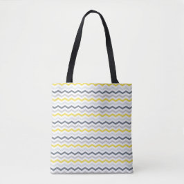 Tote Tasche - Weiß, Gelb & Grau Zigzags