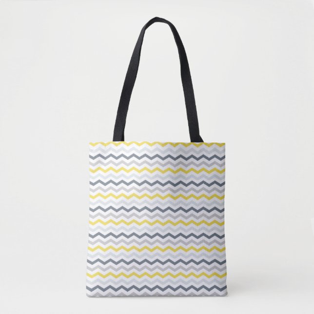 Tote Tasche - Weiß, Gelb & Grau Zigzags (Vorderseite)