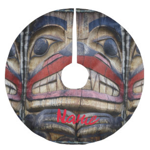 Totem Pole Face Thunder_Cove Polyester Weihnachtsbaumdecke