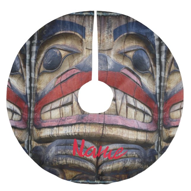 Totem Pole Face Thunder_Cove Polyester Weihnachtsbaumdecke (Vorderseite)