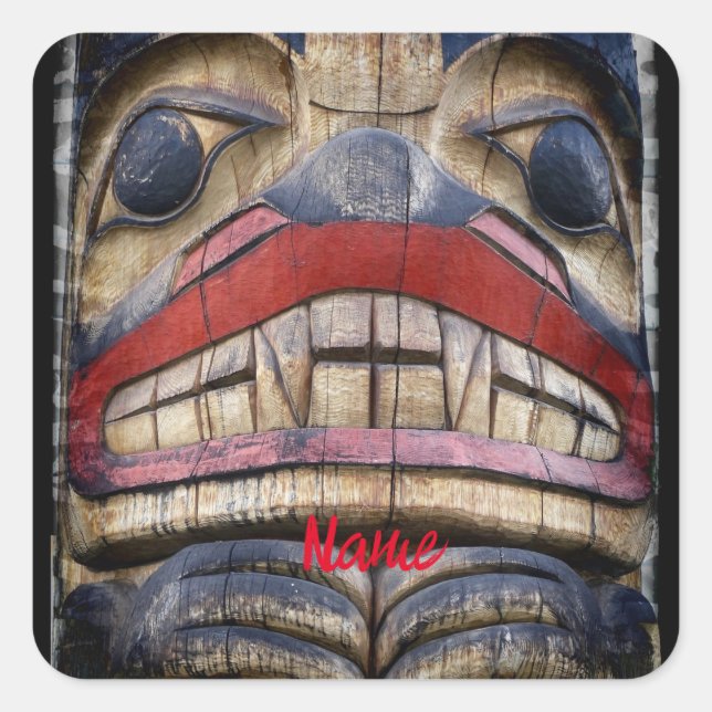 Totem Pole Face Thunder_Cove Quadratischer Aufkleber (Vorderseite)