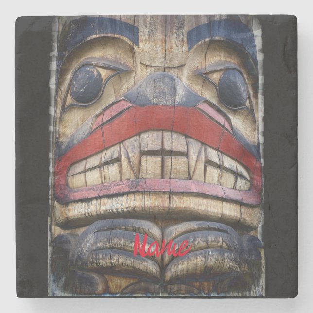 Totem Pole Face Thunder_Cove Steinuntersetzer (Vorderseite)