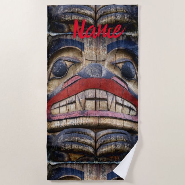 Totem Pole Face Thunder_Cove Strandtuch (Vorderseite)