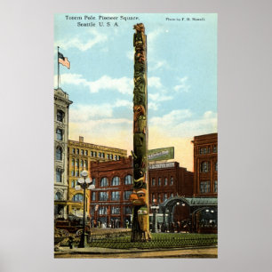 Totem Pole, Pioneer Sq., Seattle 1915 Vintag Poster