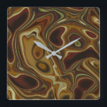 Totem Quadratische Wanduhr<br><div class="desc">Totem: Abstract primitive art in eartny tones of orange,  brown,  green,  and beige.</div>