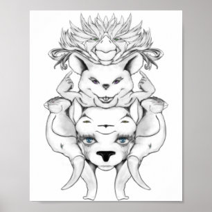 Totem Schwarz-Weiß-Kunst zeichnend Poster