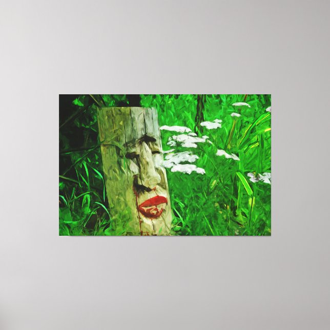 Totem von rotem Lippenstift unter den Wildblumen Leinwanddruck (Vorderseite)
