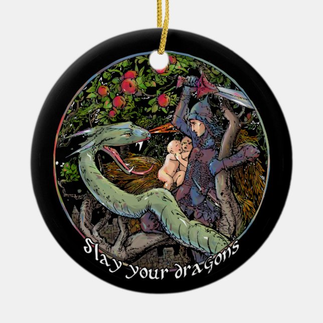 TÖTEN Sie IHRE DRACHEN, mittelalterliche Kunst, Keramik Ornament (Vorne)
