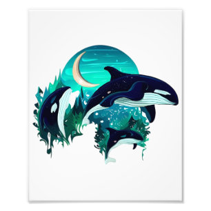 Tötende Orcas Coole Blaue Naturillustration Fotodruck