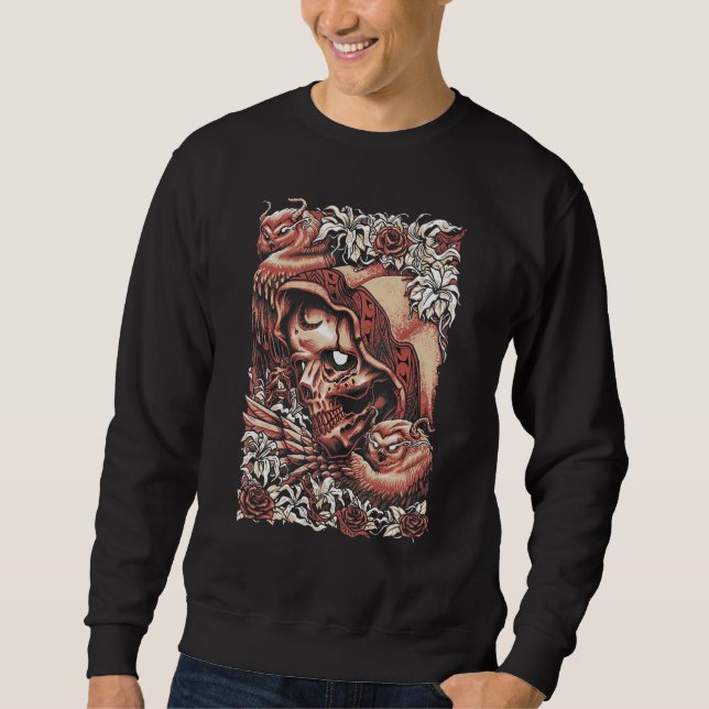 Totenkönig Skelett Mit Eule Sweatshirt (Vorderseite)
