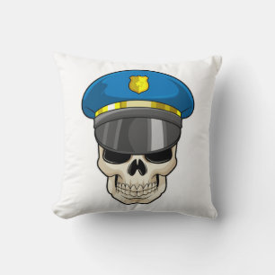 Totenkopf als Polizist mit Polizeimütze Kissen