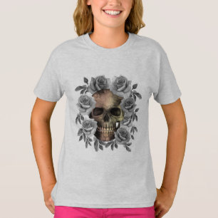 TOTENKOPF BLUMEN BOUQUET SCHWARZ WEISS T-Shirt
