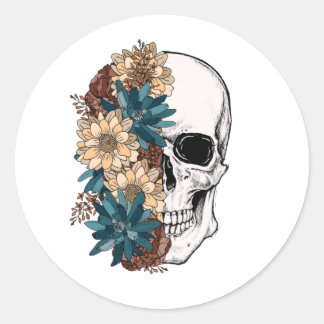 Totenkopf-Blumen-Halloween-Aufkleber Runder Aufkleber