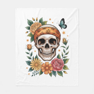Totenkopf-Blumen-Halloween-Gruselig Fleecedecke